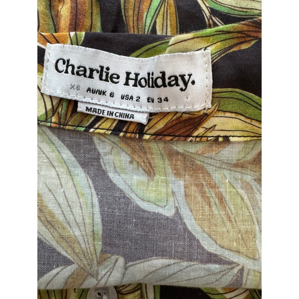 New ~ CHARLIE HOLIDAY ~ Tropical Palm Indie Shirt Size XS Oversized - Picture 8 of 10